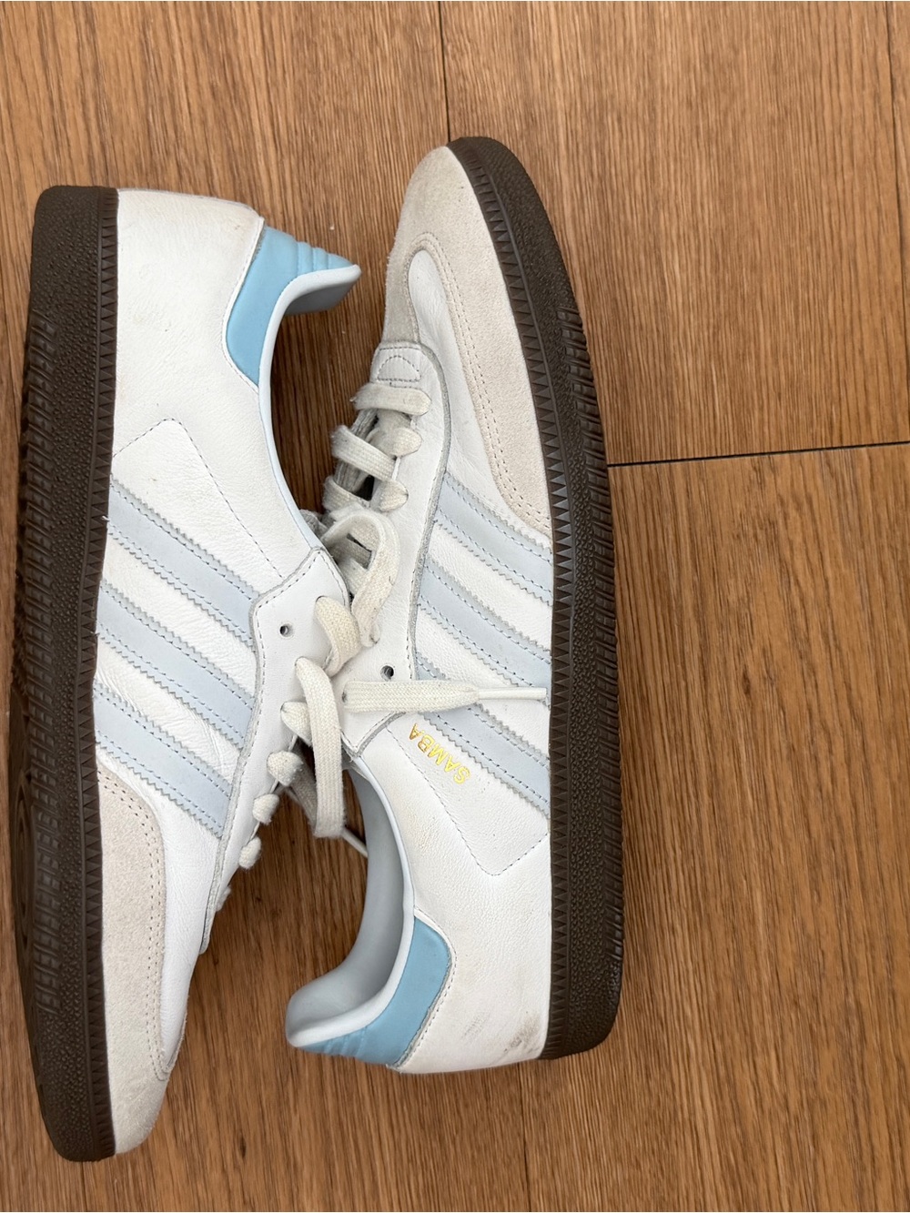 adidas White Sneakers with Light Blue Accents